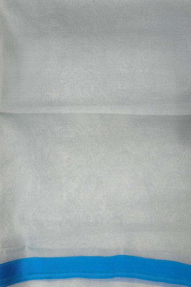 Grey & Blue Muslin Jamdani Saree, With Unstiched Blouse