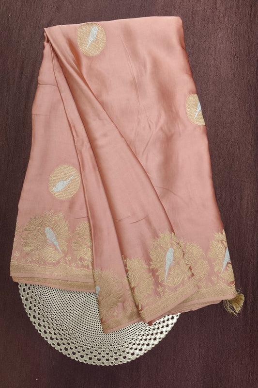 Peach Semi Mashru Silk Sarees With Unstiched Blouse