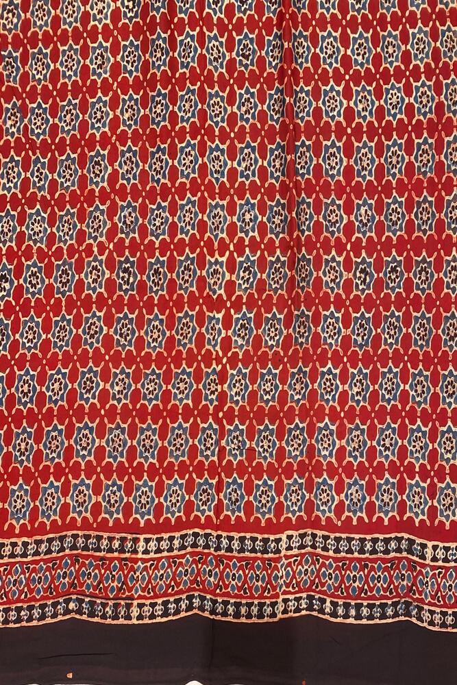 Maroon Pure Modal Silk Ajrakh Printed Saree With Unstiched Blouse