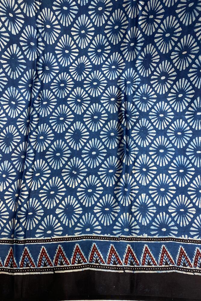 Blue Pure Modal Silk Ajrakh Printed Saree With Unstiched Blouse