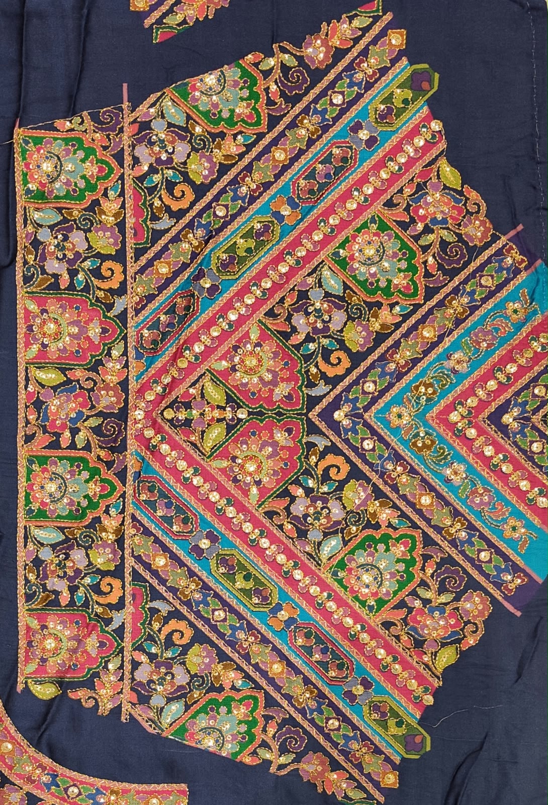 Blue & Multi Crepe Printed Stone Work Saree, With Unstiched Blouse
