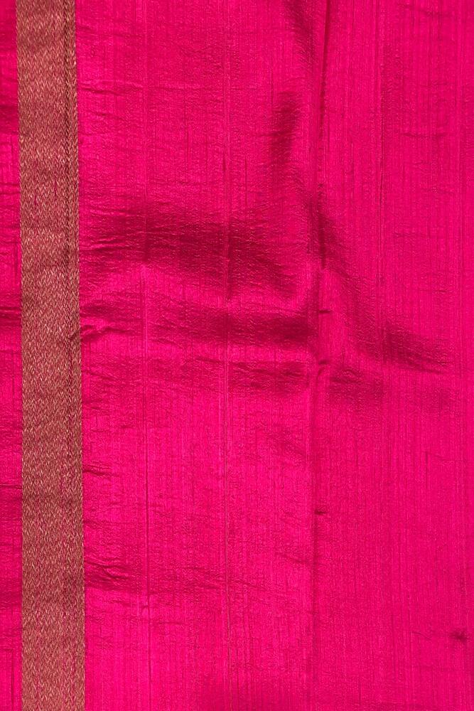 Violet Pure Raw Tussar Banarasi Silk Saree, Hand Woven Motifs With Unstiched Blouse