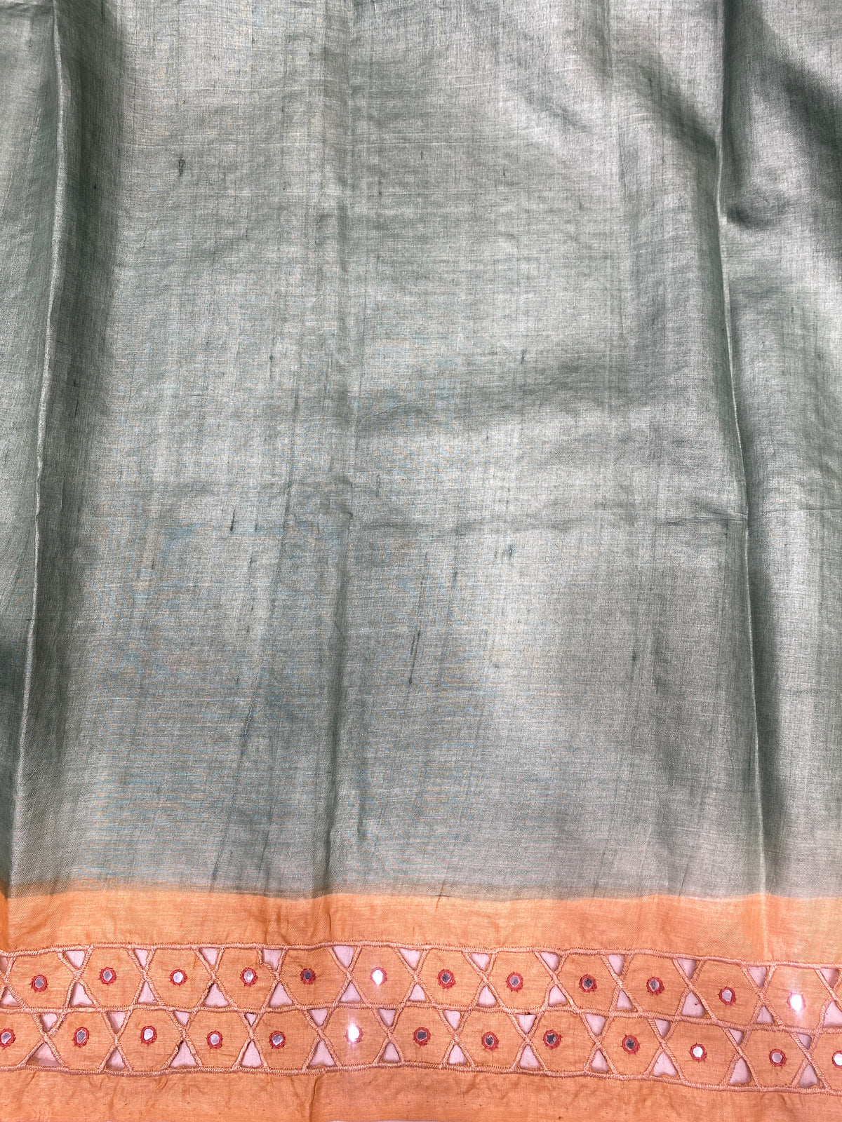 Sea Green Tussar Kalamkari Print With Cutwork Border Saree, With Unstitched Blouse