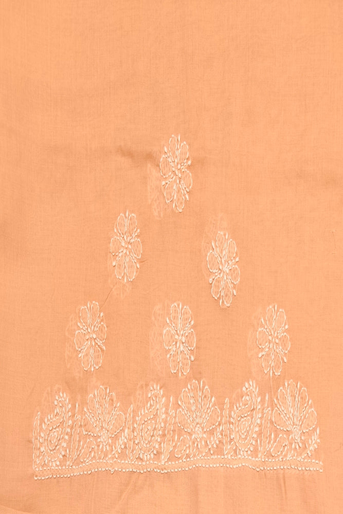 Peach Cotton Saree With Chikankari Embroidery, Unstitched Blouse