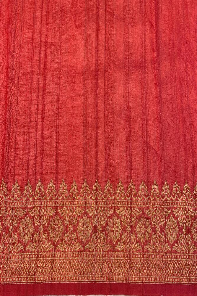 Black Tussar Banarasi silk saree with hand-woven motifs and matching unstitched blouse, traditional wear by Saarang Sarees.