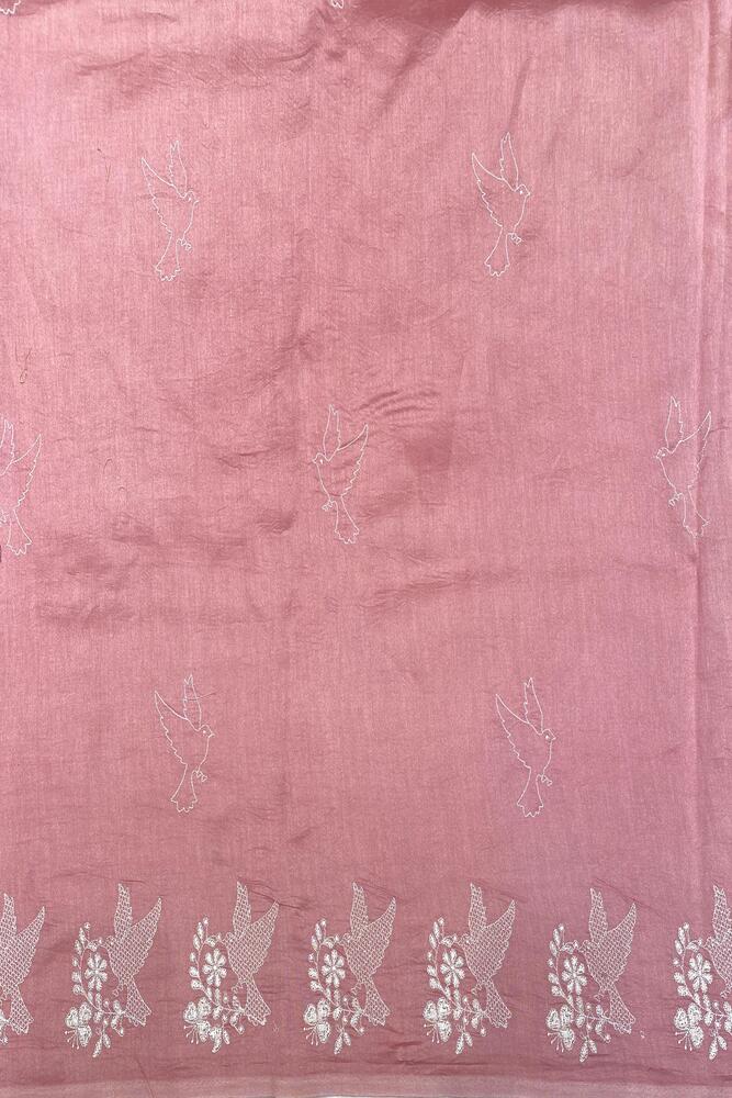 Pink Organza Silk Resham Embroidery Saree, With Unstiched Blouse