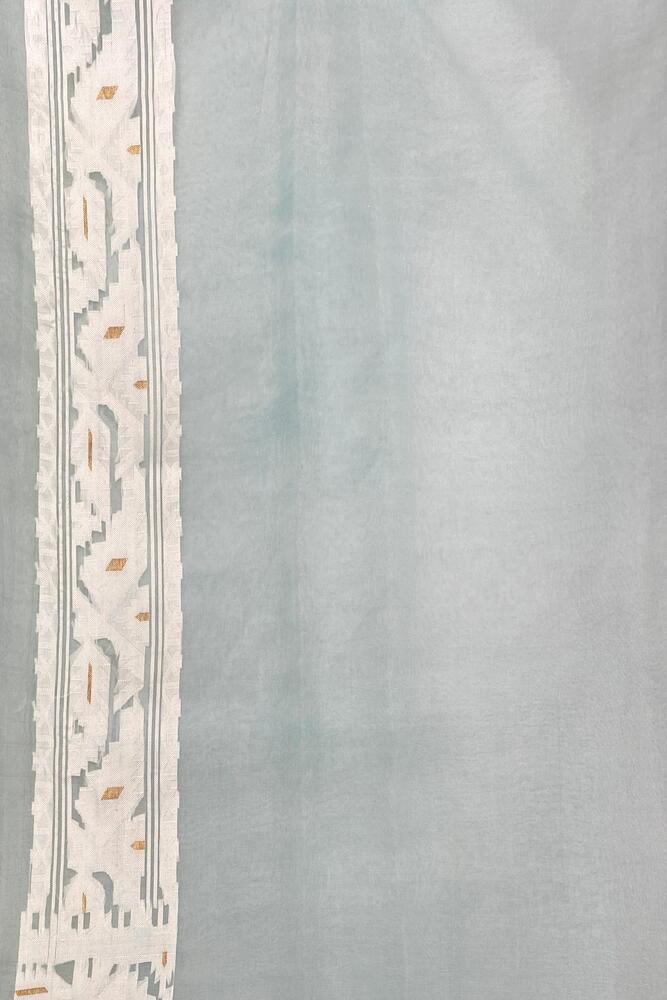 Light Blue Muslin Jamdani Saree, With Unstiched Blouse