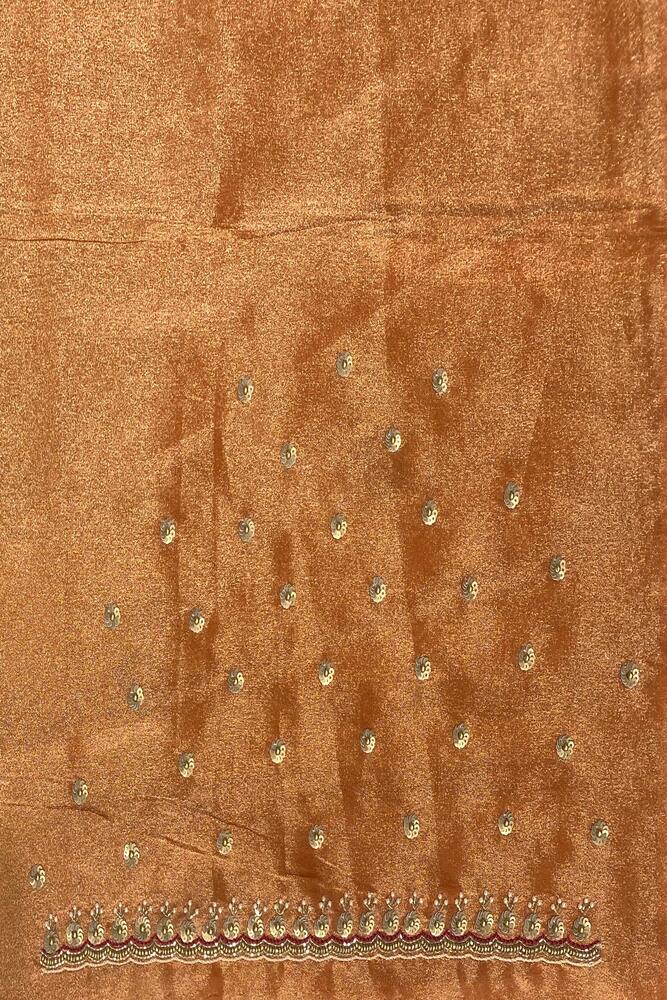Copper Tissue Hand Embroidery Saree, With Unstiched Blouse