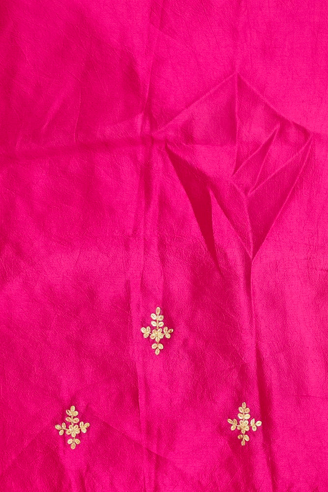 Cherry Red Tussar Silk Printed Saree With Aari Work Border, With Unstiched Blouse