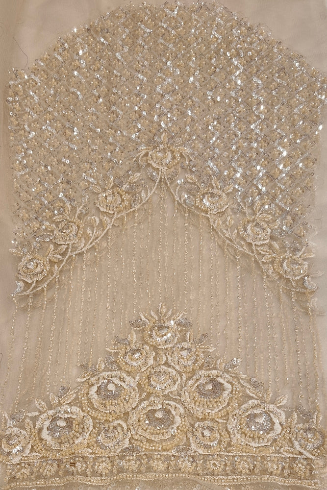 Off-White Crush Silk Saree With Embroidery Border, With Unstiched Blouse