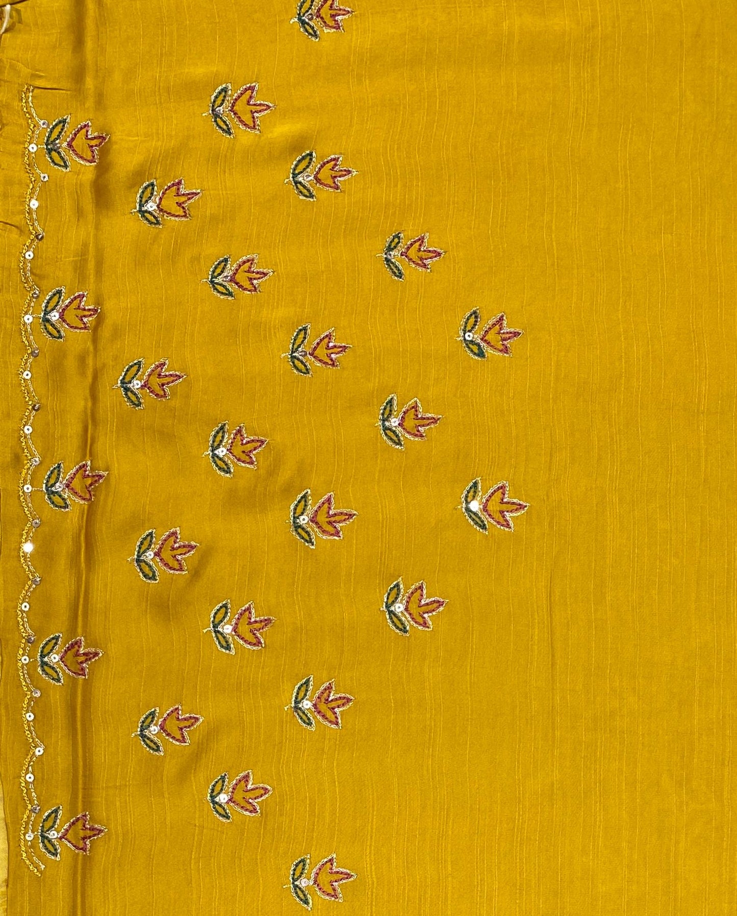 Yellow Organza Saree With Ari Work, With Unstitched Blouse
