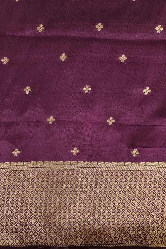 Purple Semi Minakari Brocade Silk Saree, With Unstiched Blouse