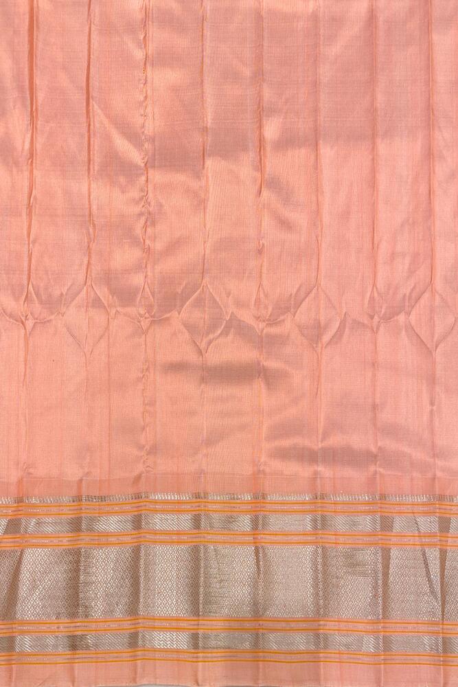 Peach Gadwal Silk Sarees With Paithani Work, With Unstiched Blouse