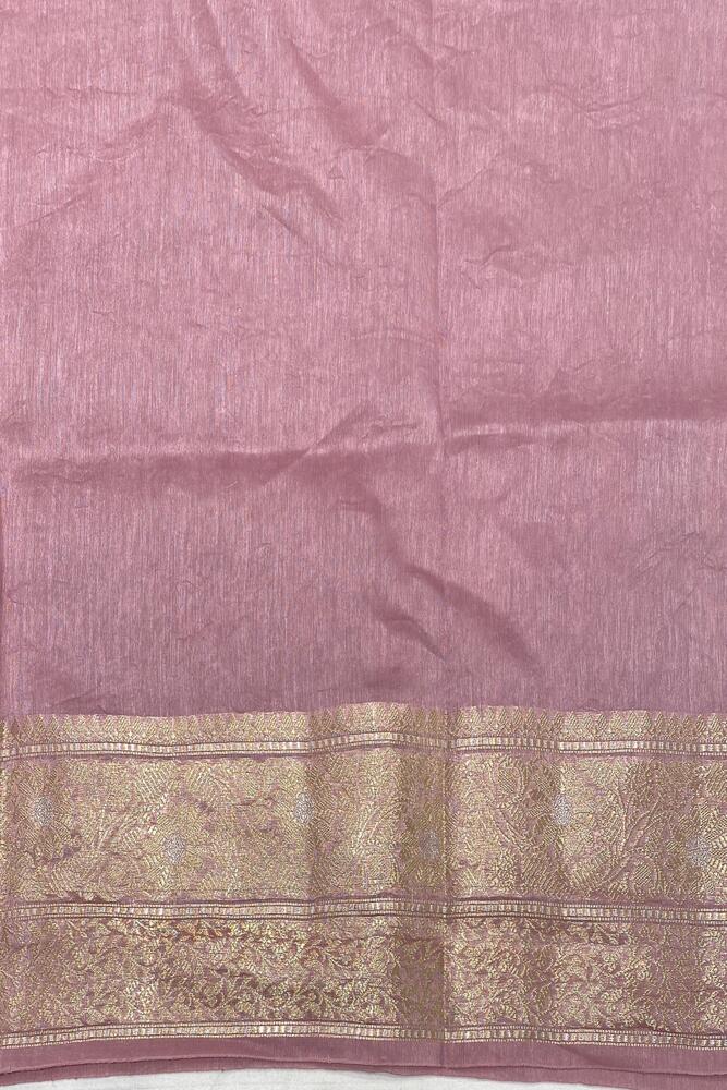 Pink Purple Pure Linen Saree, With Unstiched Blouse