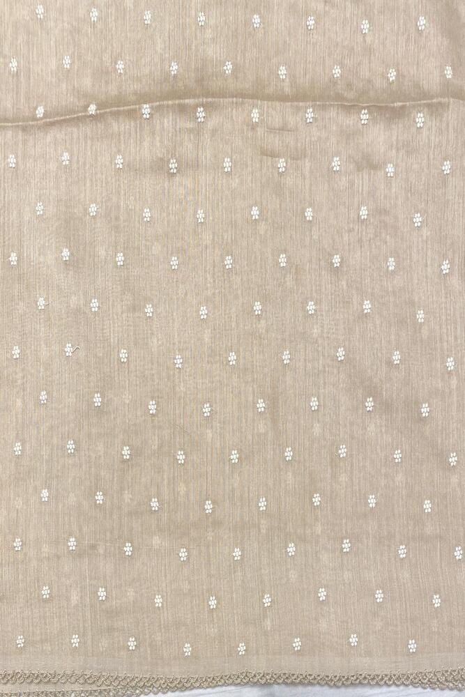 Grey Munga Handloom Saree With Chikankari Work, With Unstiched Blouse