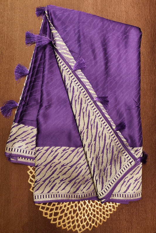 Purple Semi Mashru Silk Sarees With Unstiched Blouse