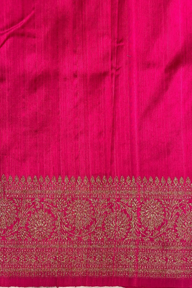 Royal blue pure raw Tussar Banarasi silk saree with hand-woven motifs and matching unstitched blouse, traditional wear by Saarang Sarees