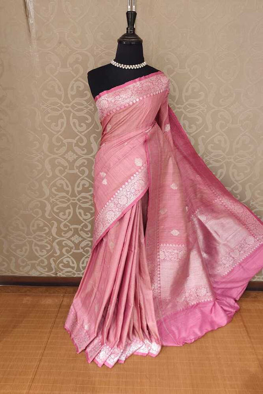 Pink Munga Banarasi Silk Saree, With Unstiched Blouse