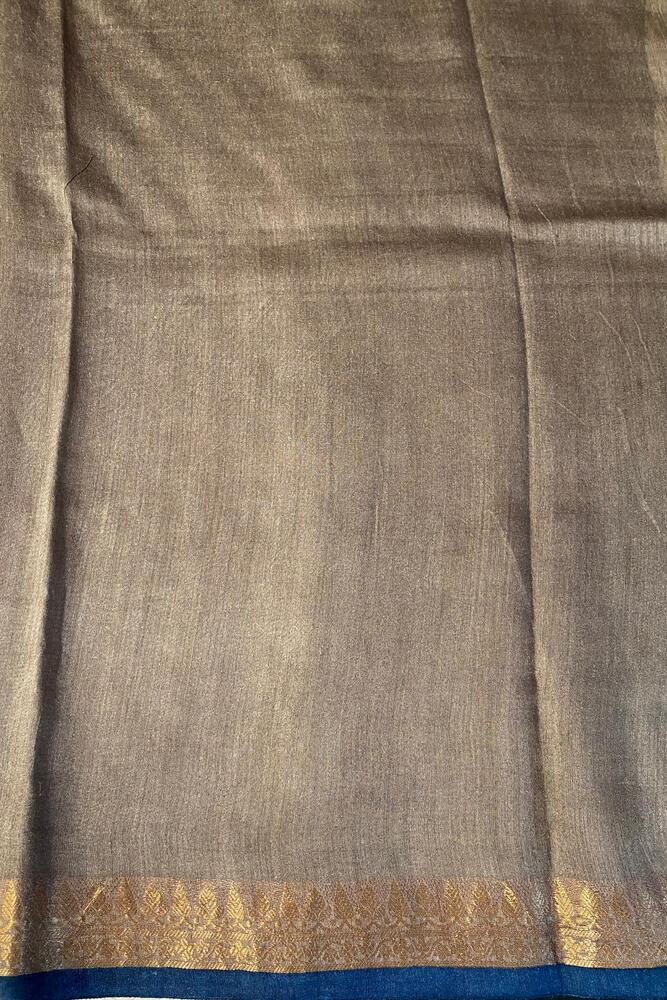 Royal Blue Printed Munga Silk Saree, With Unstiched Blouse