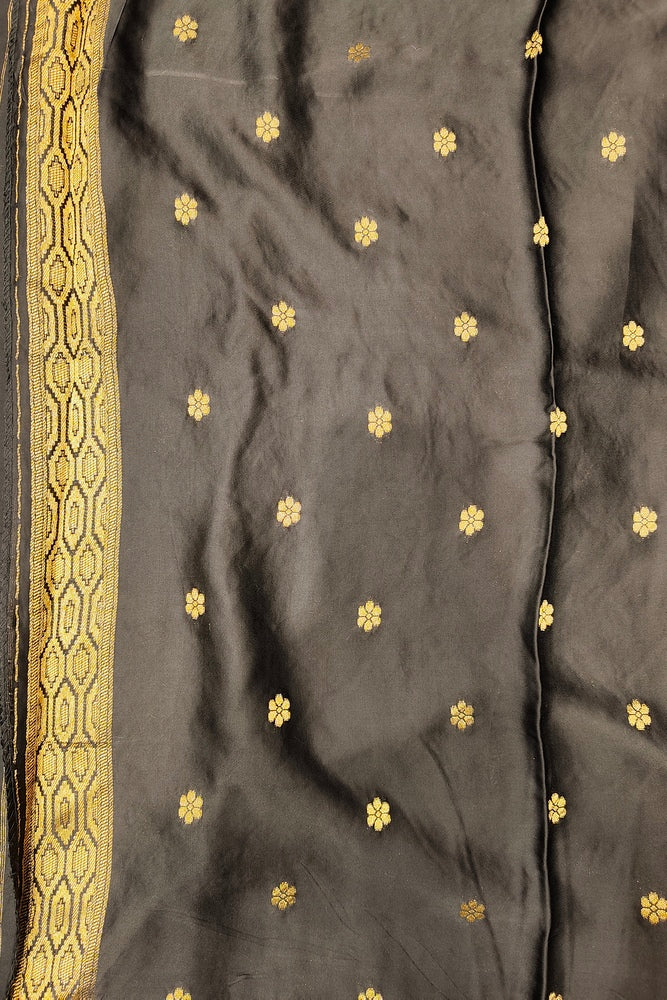 Black Semi Mashru Silk Sarees With Unstiched Blouse