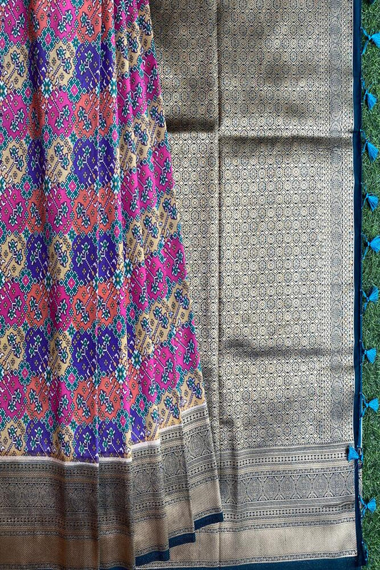 Multi Budget Friendly Katan Patola Saree, With Unstiched Blouse