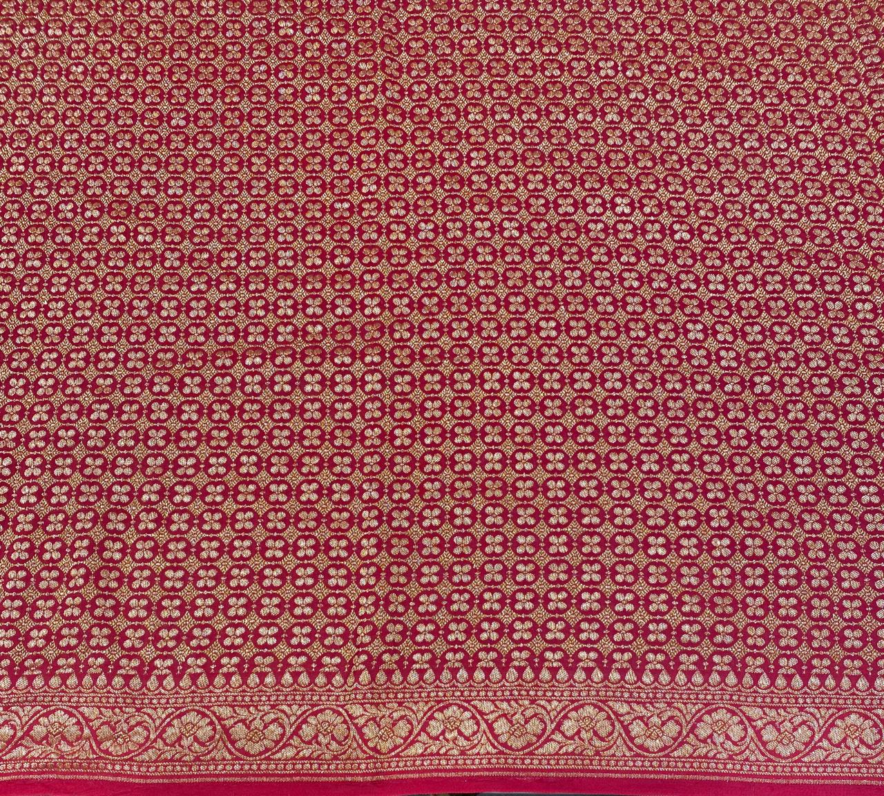 Yellow crepe Khaddi Banarasi silk saree with intricate gold zari work and matching unstiched blouse, traditional Indian wear by Saarang Sarees.