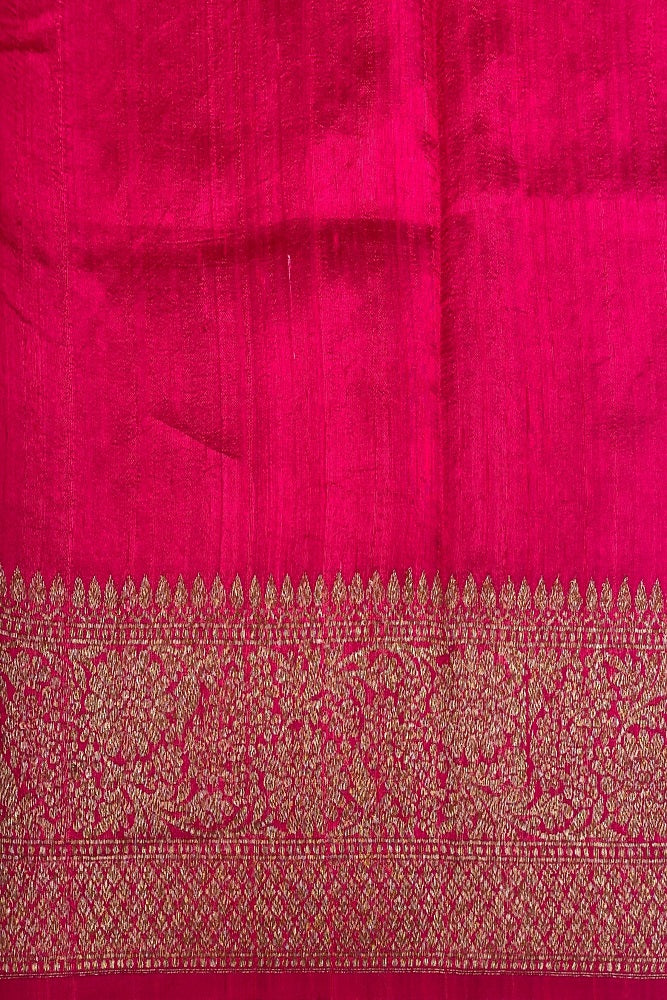 Indigo blue pure raw Tussar Banarasi silk saree with handwoven motifs and unstiched blouse, traditional wear by Saarang Sarees.