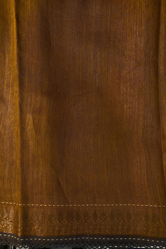 Grey Printed Munga Silk Saree, With Unstiched Blouse