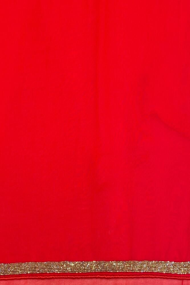 Cherry Red Georgette Saree With Kashmiri Work, With Unstiched Blouse