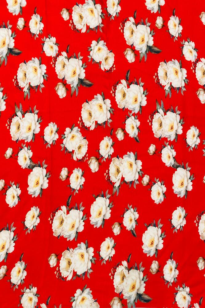 Red Crepe Satin Printed Saree, With Unstitched Blouse