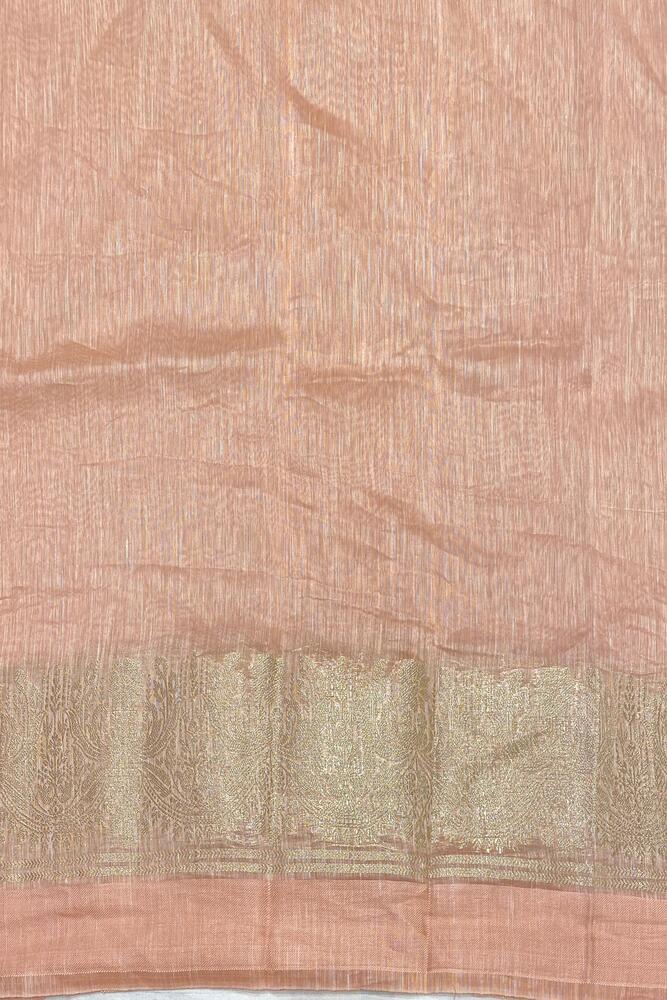 Peach Pure Linen Saree, With Unstiched Blouse