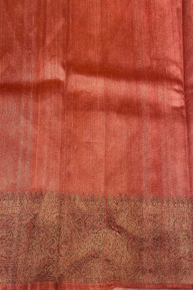 Offwhite Tussar Banarasi Silk Saree by Saarang Sarees with handwoven motifs and an unstiched blouse for traditional wear.