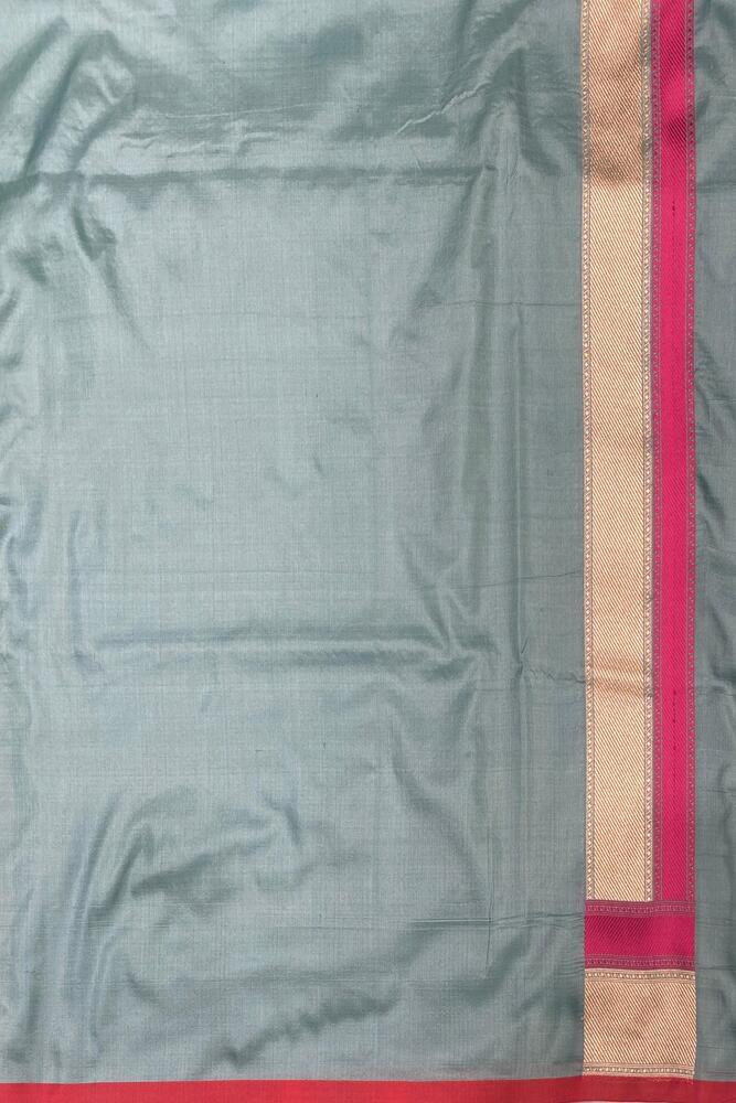 Grey Blue Banarasi Patola Silk Saree, With Unstiched Blouse