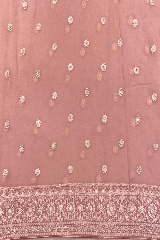 Baby Pink Blue Georgette Chikankari Saree, With Unstiched Blouse