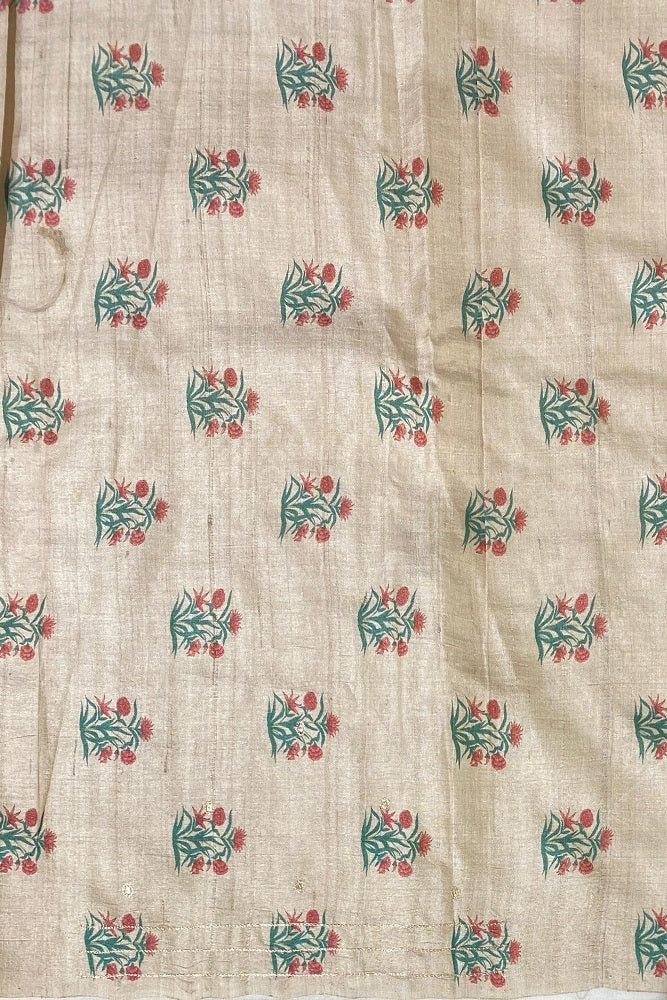 Beige Tussar Pichwai With Aari Work Saree, With Unstiched Blouse