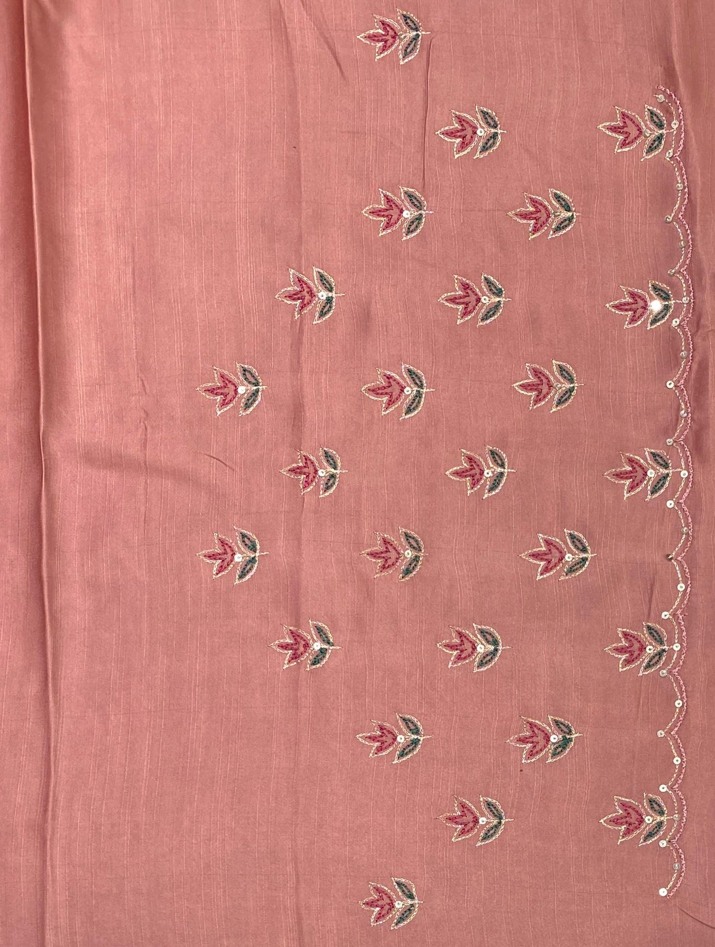 Mauve Pink Organza Saree With Ari Work, With Unstitched Blouse