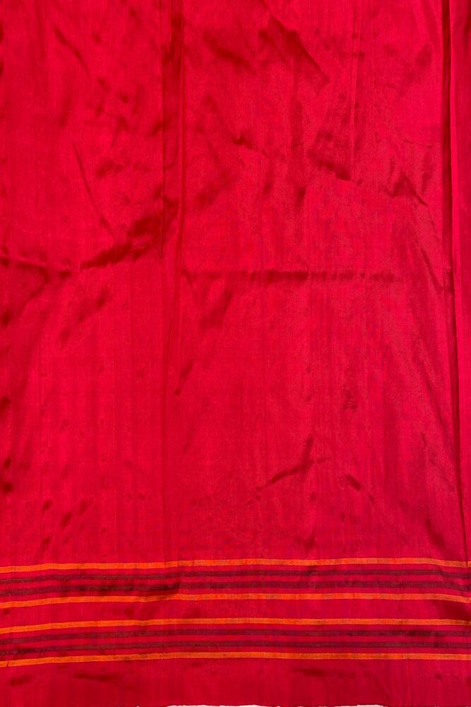 Purple and blue Pochampally Ikat silk saree with white weaving, traditional wear by Saarang Sarees, shown with unstiched blouse.