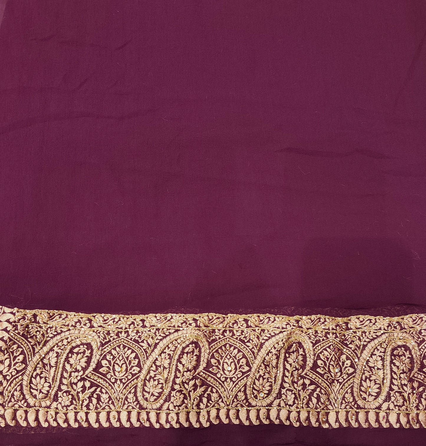 Wine Georgette Khaddi Embroidery Saree, With Unstiched Blouse