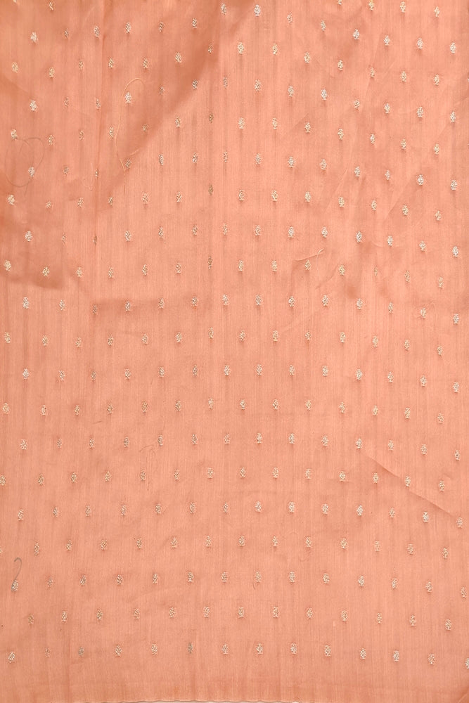 Peach Organza Saree With Appliqué Work, With Two Unstitched Blouse