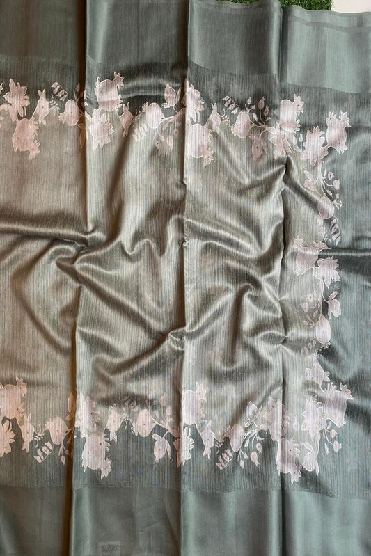 Grey Budget Friendly Ghicha Tussar Saree, With Unstiched Blouse