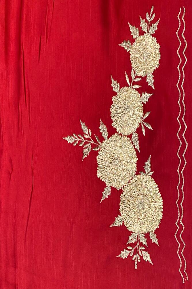 Magenta, Red & Pink Organza Silk Saree, With Unstiched Blouse