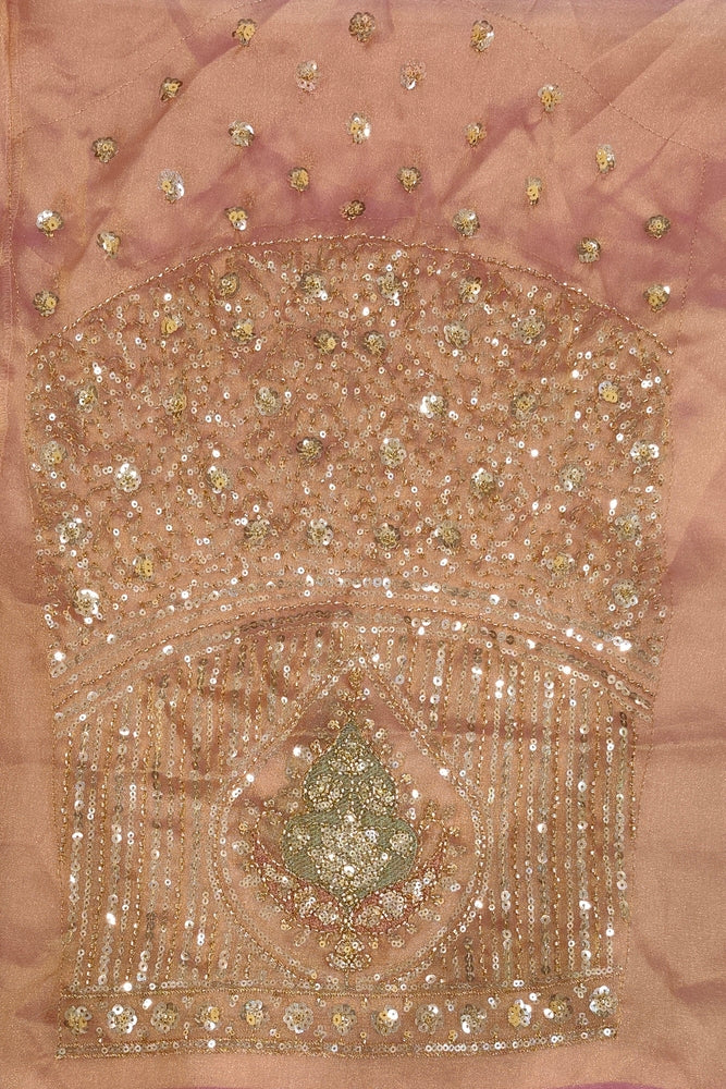 Golden Peach Soft Tissue Organza Silk Embroidery Saree, With Unstiched Blouse