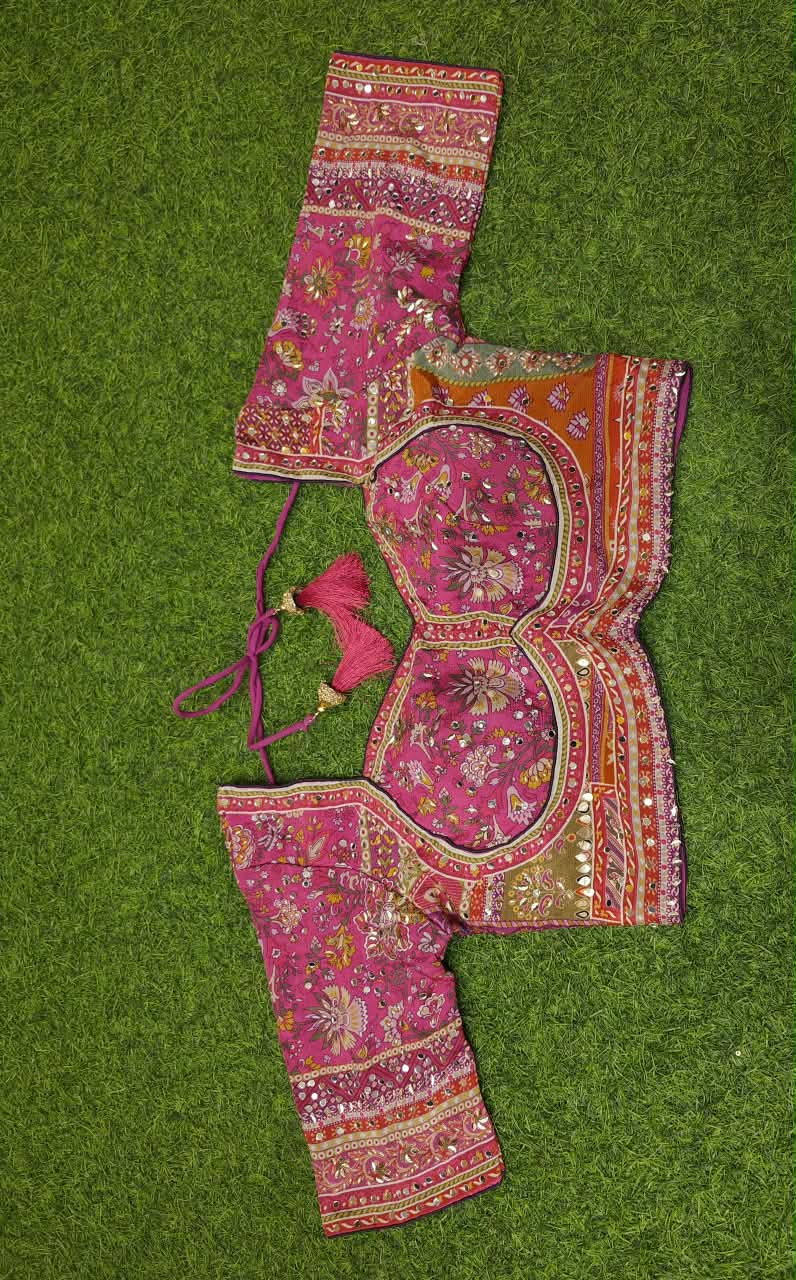 Rani & Multi Crepe Printed Stone Work Saree, With Readymade Blouse