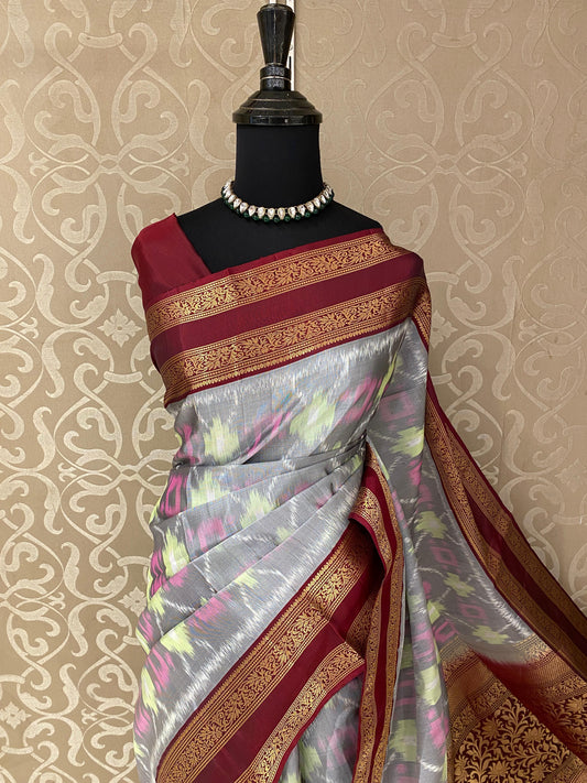 Grey Coimbatore Silk Saree, With Unstiched Blouse
