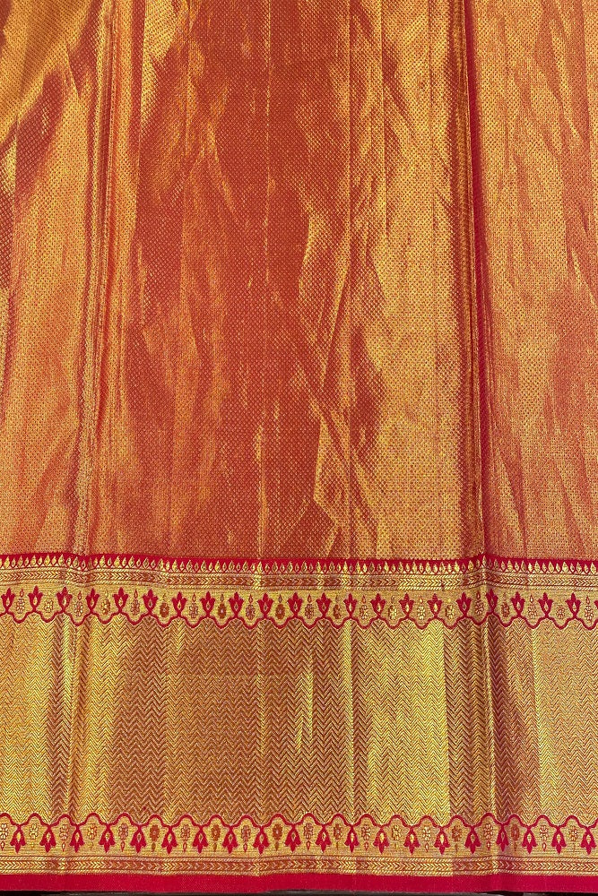 Beige Gold Tissue Kanjeevaram Silk Saree, With Unstiched Blouse - Saarang Sarees