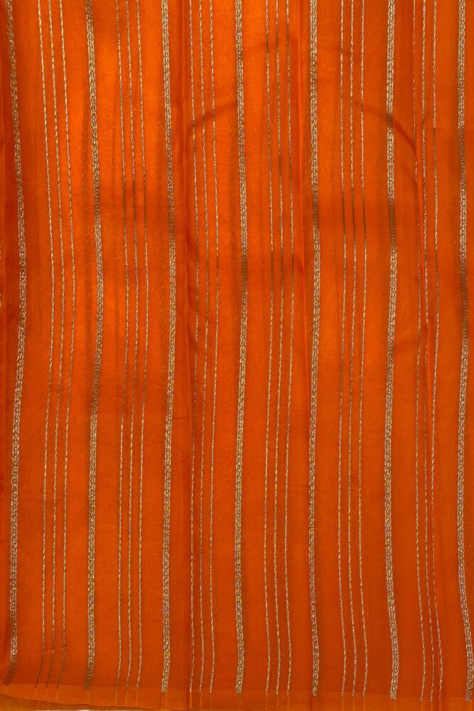 Saffron Brocade Kora Banarasi Silk Saree, With Unstiched Blouse