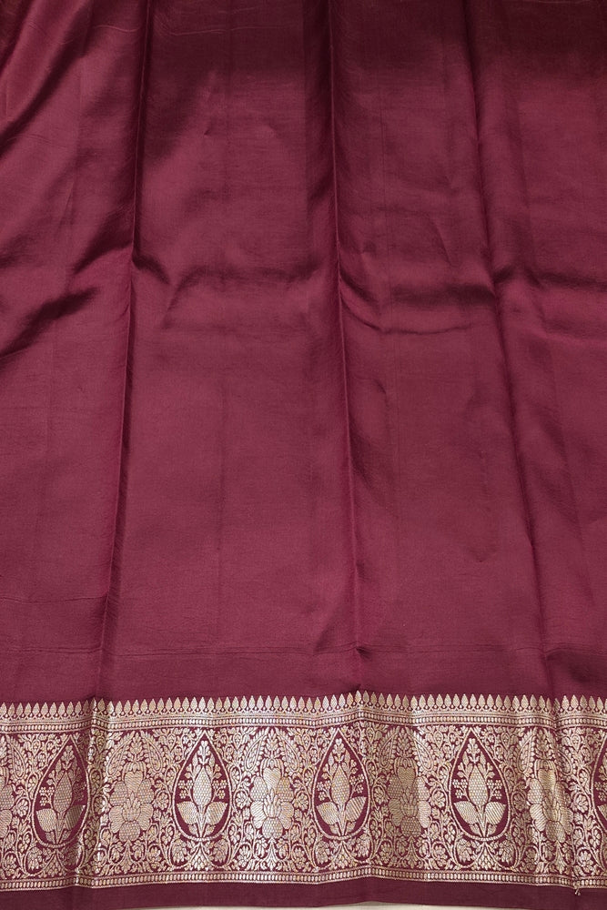 Wine Chiniya Silk Saree Hand Woven Butas, With Unstiched Blouse