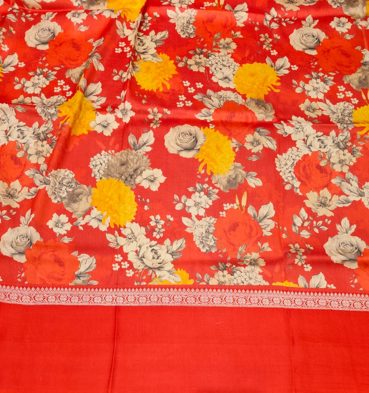 Black Tussar Banarasi Saree With Digital Mashru Border Print, With Unstiched Blouse