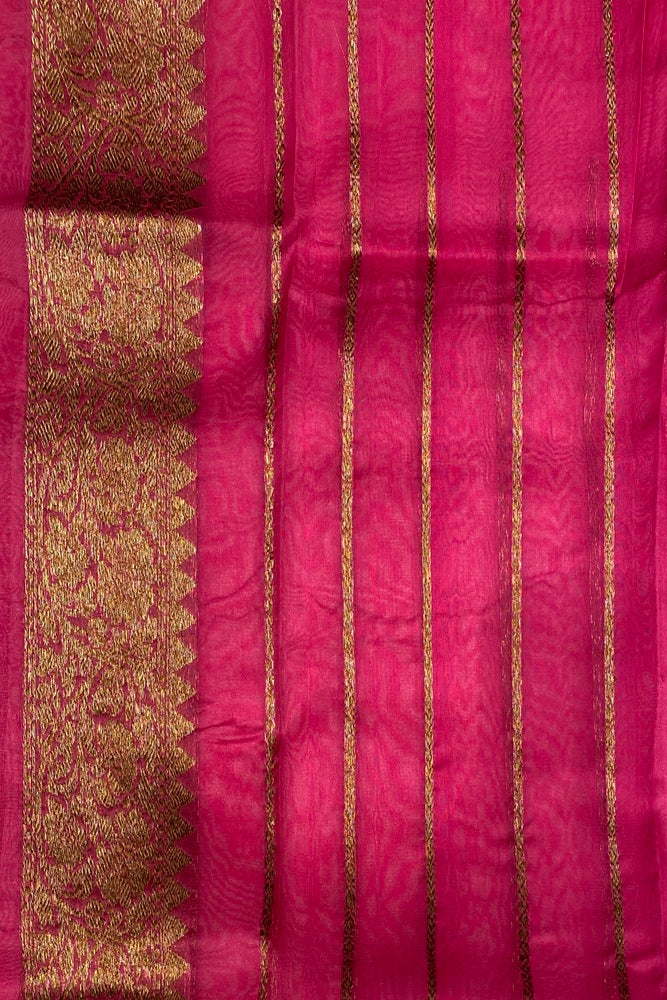 Beige Gold Kora Banarasi Silk Saree, With Unstich Blouse Piece