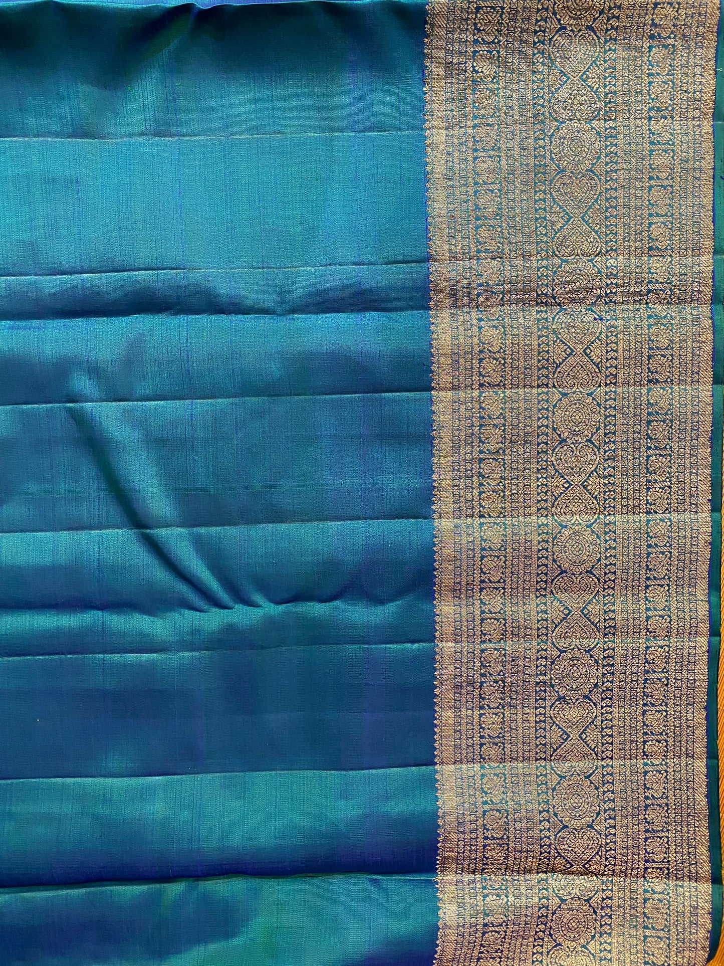 Rama Blue Pure Kanjeevaram Silk Saree, With Unstiched Blouse